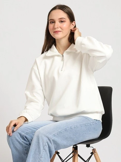 Pratinjau ADA - Sweater Zipper Unisex Kerah Polo Basic #6A34