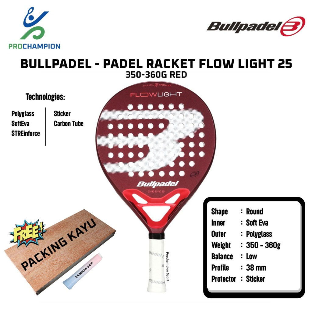 Jual Padel Raket BULLPADEL Flow Light 25 350-360 G Red | Shopee Indonesia