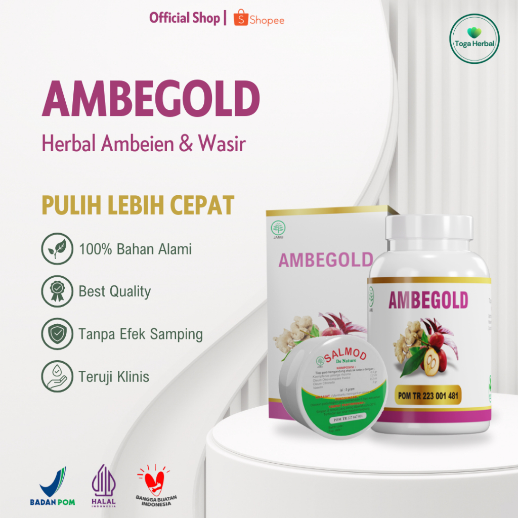 Ambegold Salmod Obat Herbal Ambeien, Wasir, BAB Berdarah, Sembelit, Benjolan di Anus