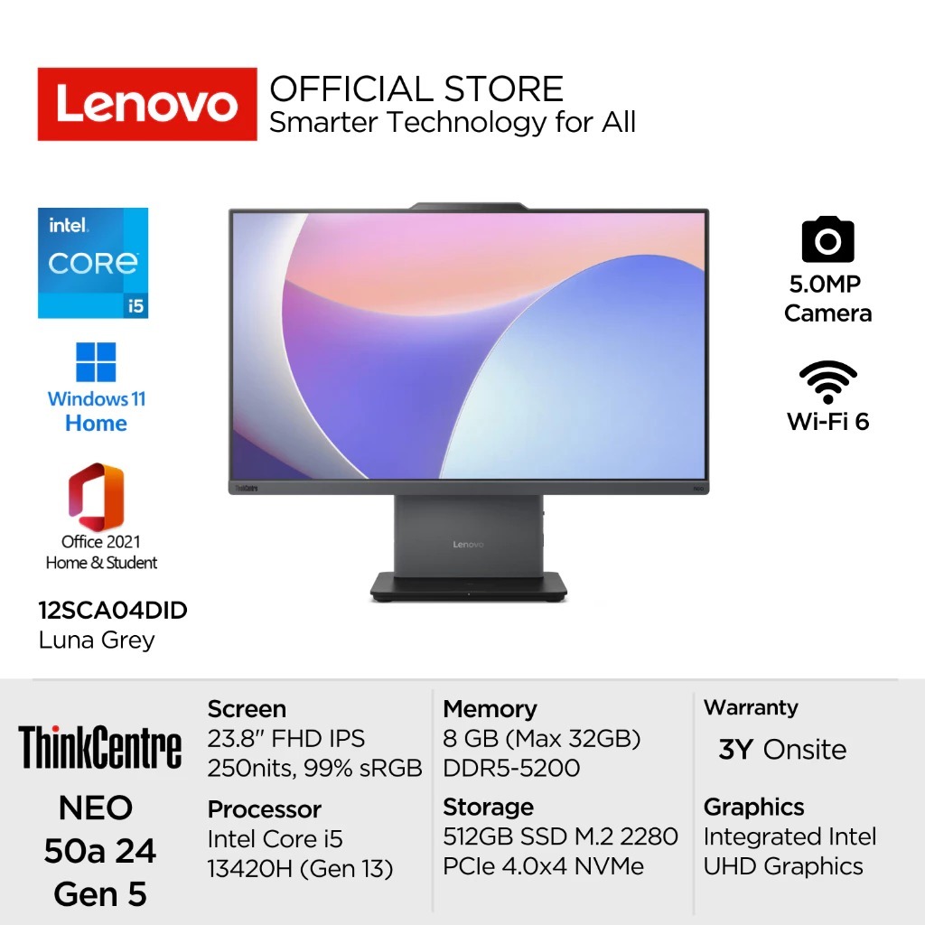 Jual Lenovo PC AIO ThinkCentre Neo 50a 24 Gen 5 4DID Intel Core i5 ...