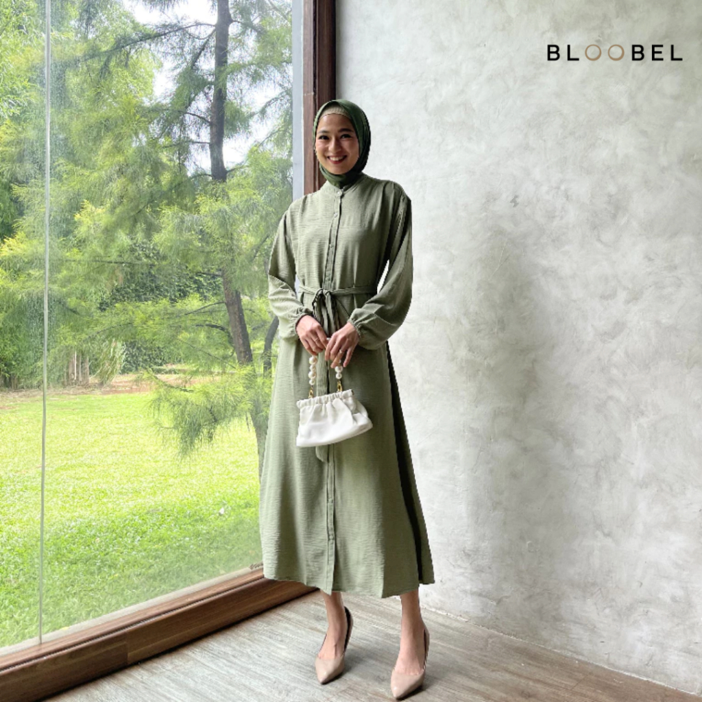 Jual Bloobel - Gamis Iriana ( GMS096 ) Gamis Crinkle Lengan Karet Belt ...