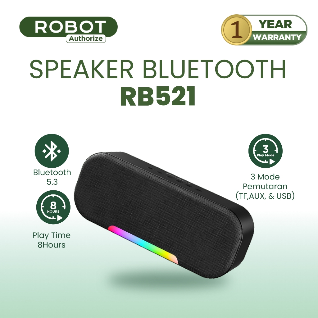 Jual ROBOT Speaker Bluetooth 5.3 Super Bass RB521 10W Efek RGB Baterai ...