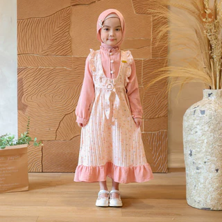 MARVES Ayesha Gamis Baju Muslim Anak Perempuan Bahan Crinkle Motif Bunga Usia 2 hingga 14 Tahun