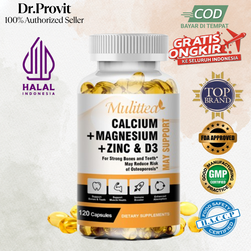 Jual Mulittea 3-IN-1 120pil Kalsium Magnesium & Seng Kapsul Vitamin D3 ...