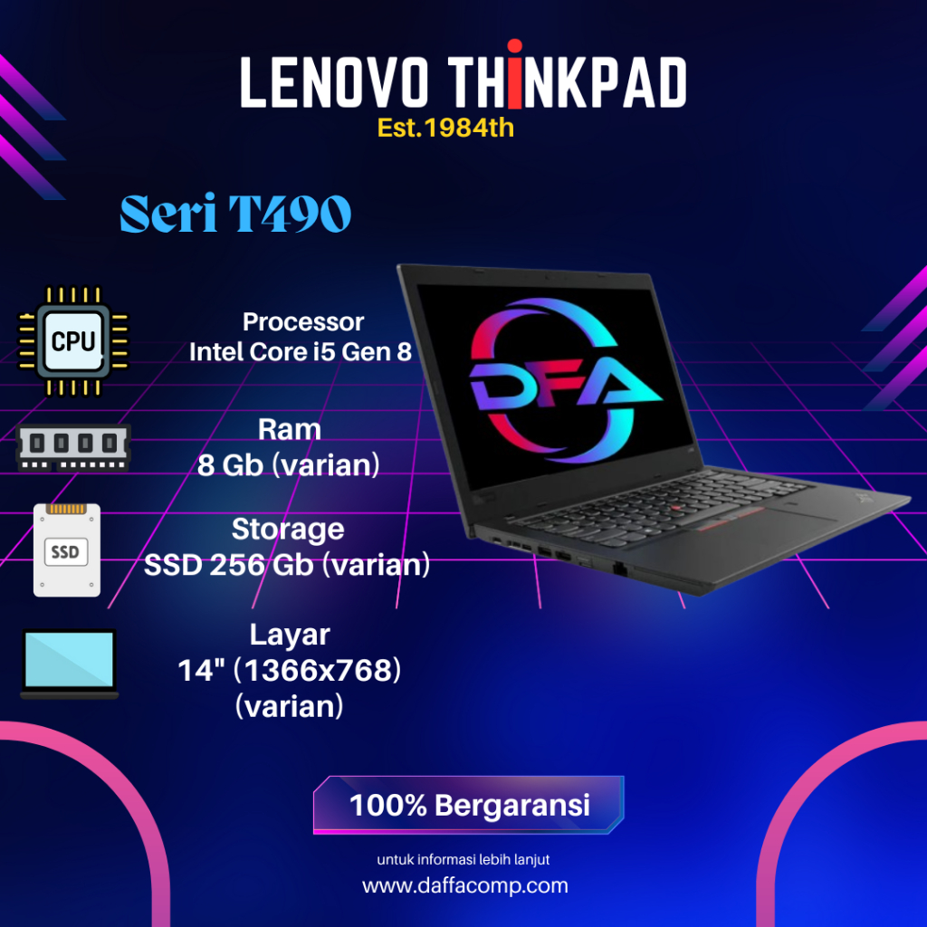 Laptop Murah Lenovo Thinkpad T490 i5-i7 Ram 8GB SSD 256GB BERGARANSI  ORIGIONAL