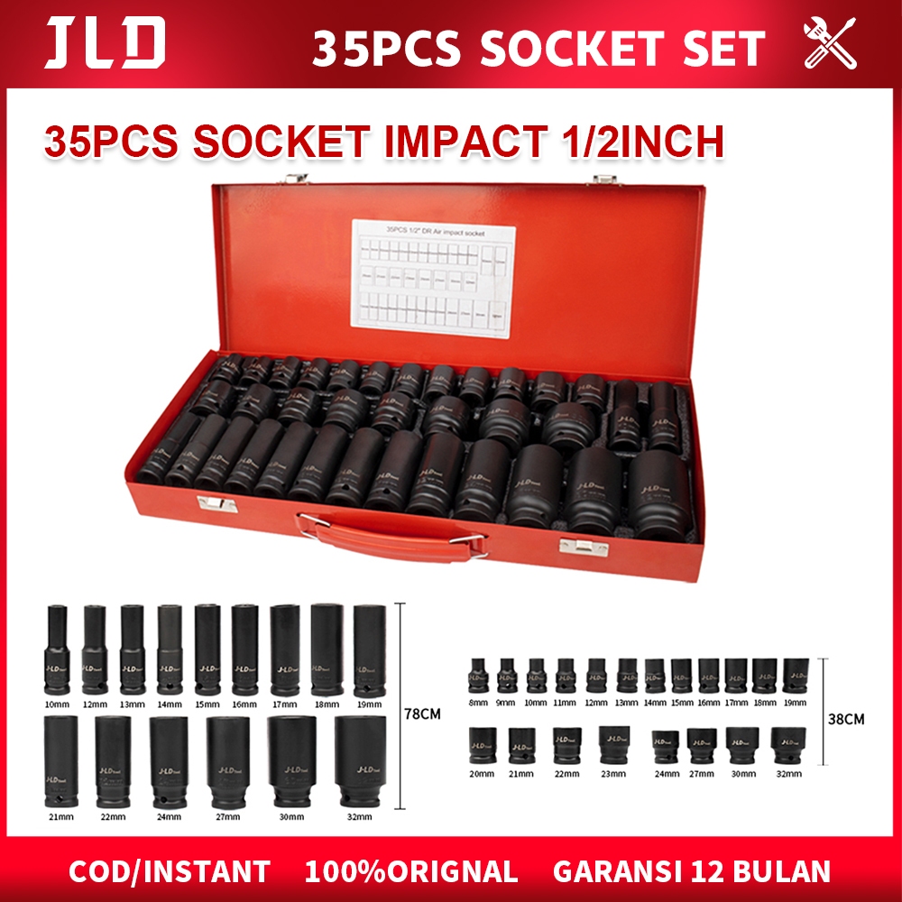Jual JLD Impact Socket set 1/2inch Socket Extention Impact Socket 35pcs ...