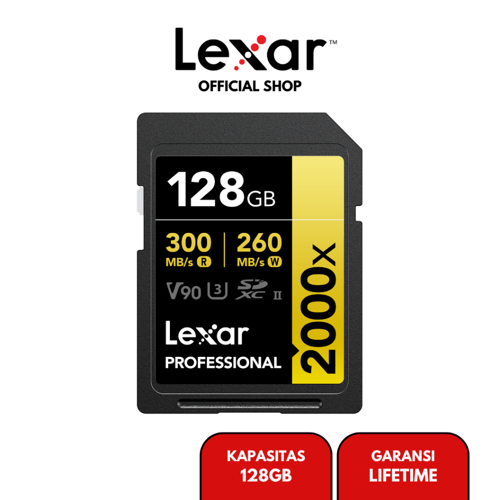 Lexar Professional SDXC 128GB V90 UHS-II 2000X Up To 300MB/s Gold Series