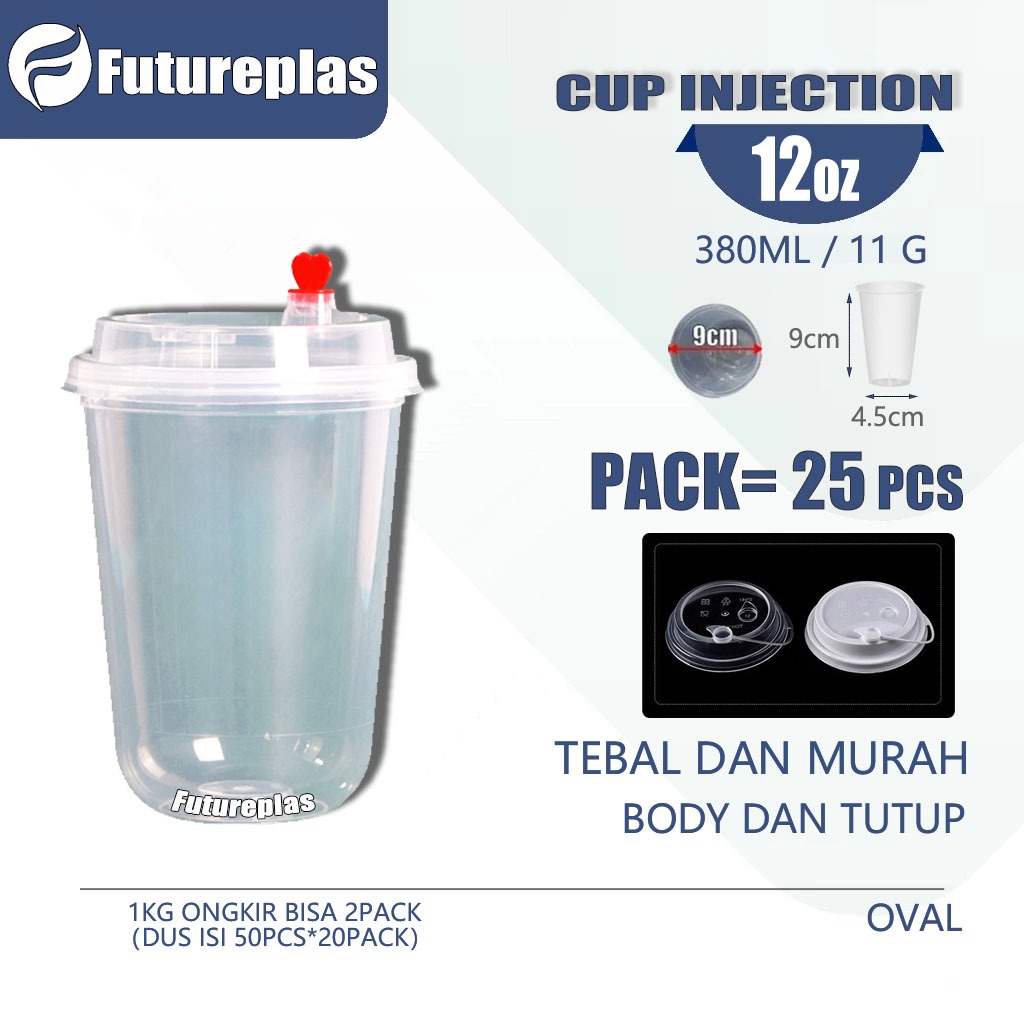 Jual FUTUREPLAS【CUP & TUTUP 25 PCS】Cup Injection 12oz 380ml - Gelas ...