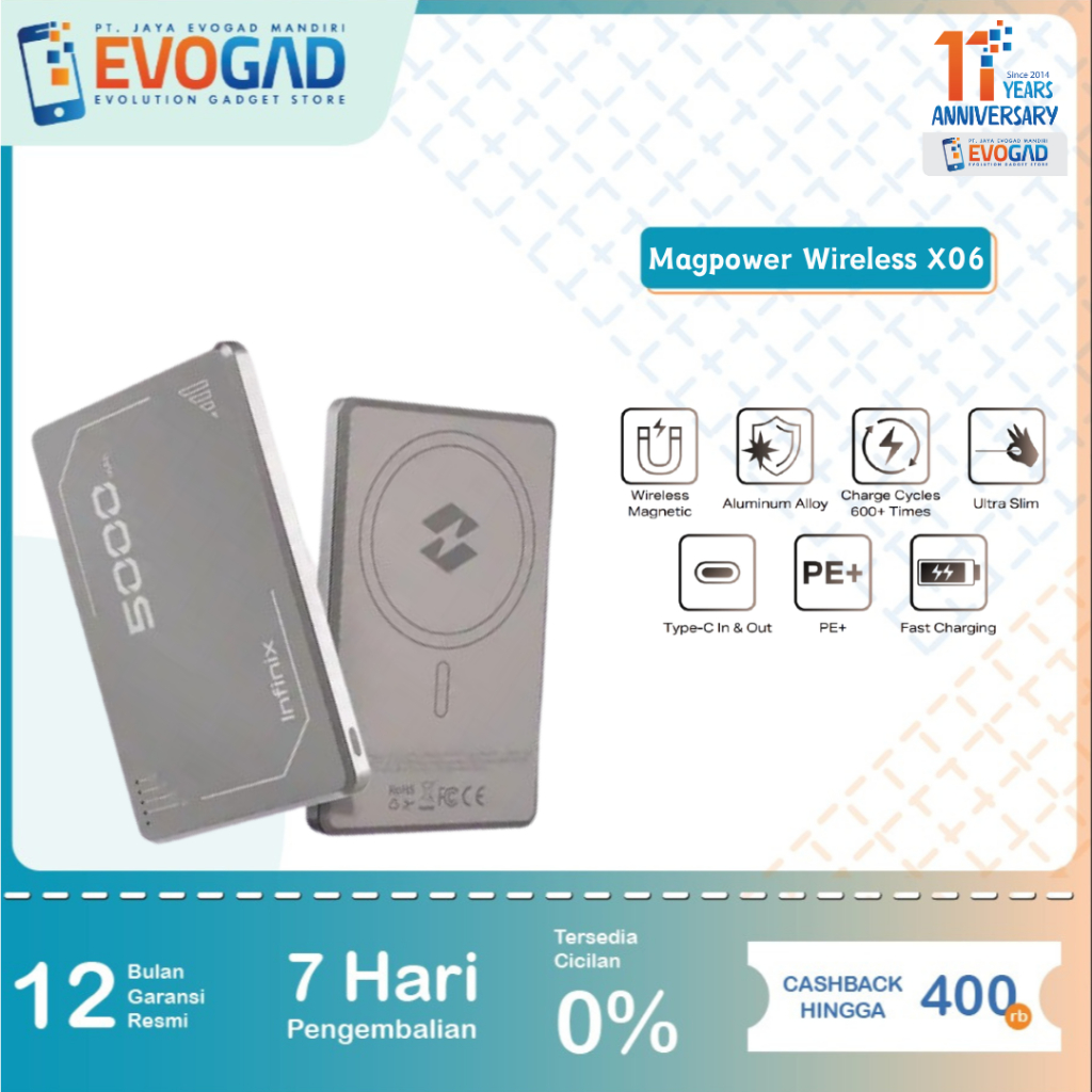Jual Infinix Magpower Wireless X06 Powerbank 5000 mAh, 600+ Times ...