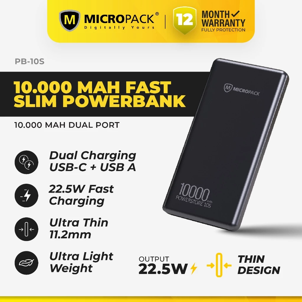 MICROPACK POWERBANK 10000 MAH SLIM - POWER STORE 10 S - BLACK (PB-10S)