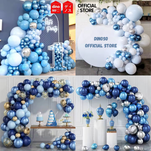 DINOSO Biru Matte Retro Set Confetti Balon Set Metalik Chrome Untuk Pesta Ulang Tahun Pernikahan Wisuda