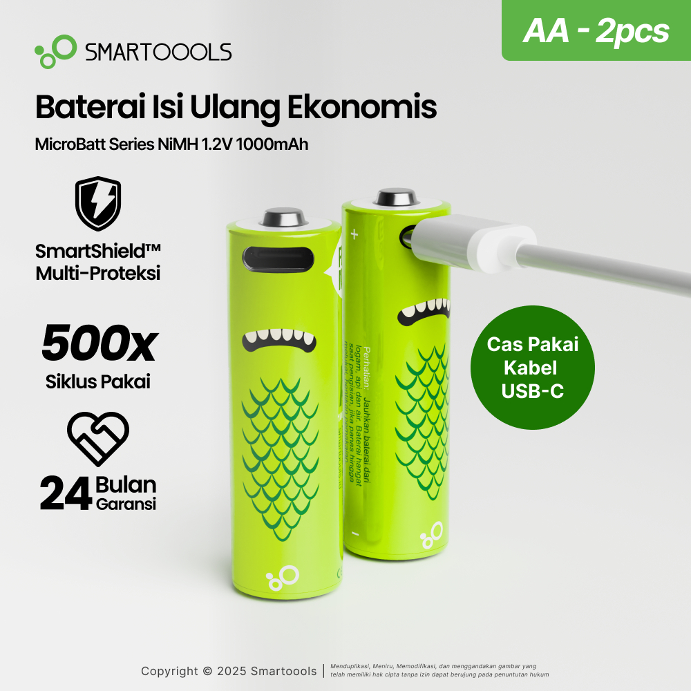 Jual Baterai Cas Isi Ulang 2pcs Smartoools MicroBatt AA 1.2V Micro USB ...