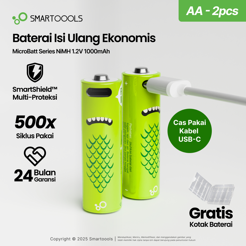 Jual Baterai Cas Isi Ulang 2pcs Smartoools MicroBatt AA 1.2V USB Type-C ...