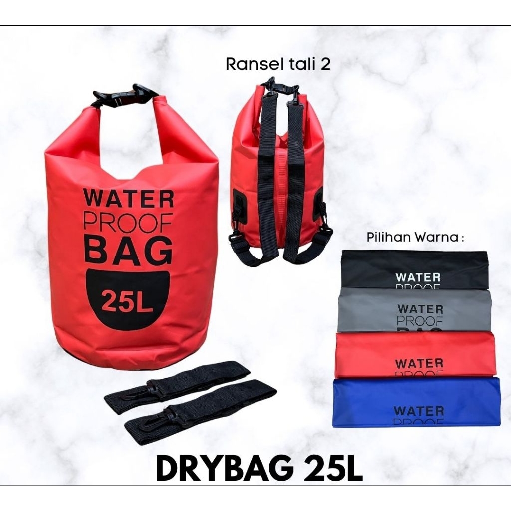 Dry Bag 25L Ocean Pack | Tas Anti Air Waterproof Parasut | Tas Renang & Outdoor 2 Tali Ransel