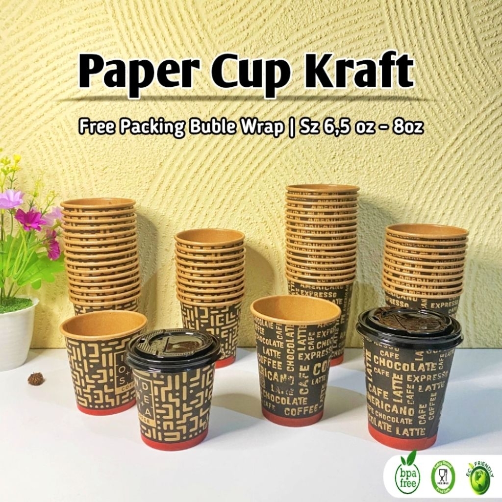 Jual (50pcs) Paper Cup Kraft | Gelas kertas kopi teh tahan panas | Hot ...