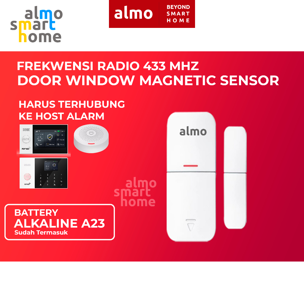 Jual ALMO Wireless Door Window Gap Magnetic Sensor 433 Mhz untuk Smart ...
