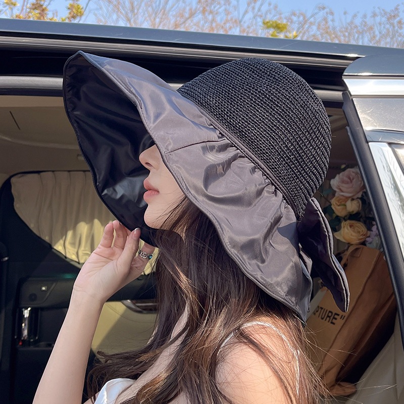 Jual Topi visor wanita lebar anti UV Topi pantai rajut elegant wajah ...