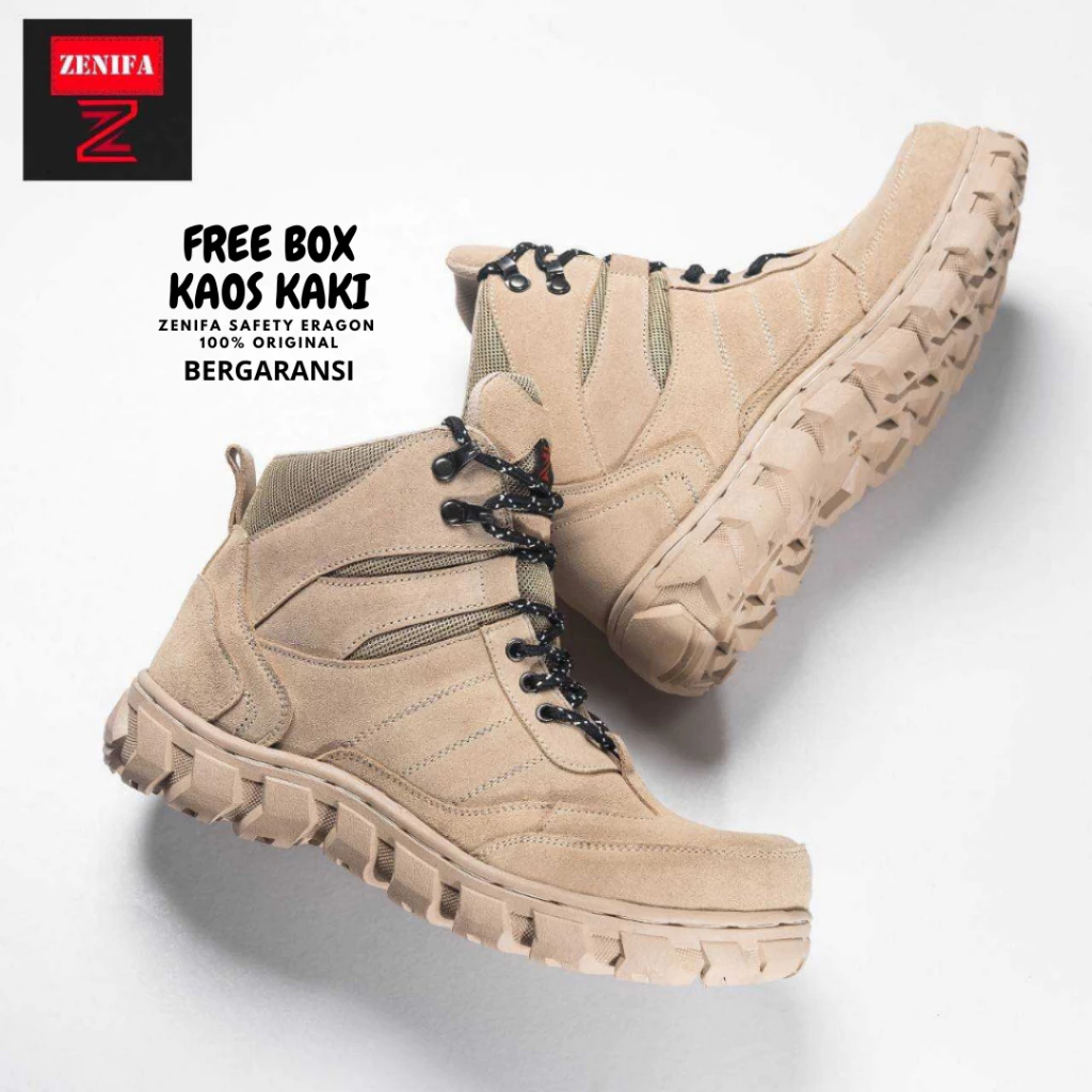 Zenifa Sepatu Safety Tactical Boots Cream Pria Slide 2