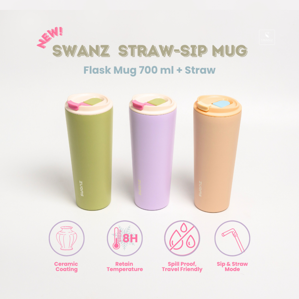 Jual SWANZ Straw Sip Mug 730ml - Thermal Flask, Travel Mug, Vacuum ...