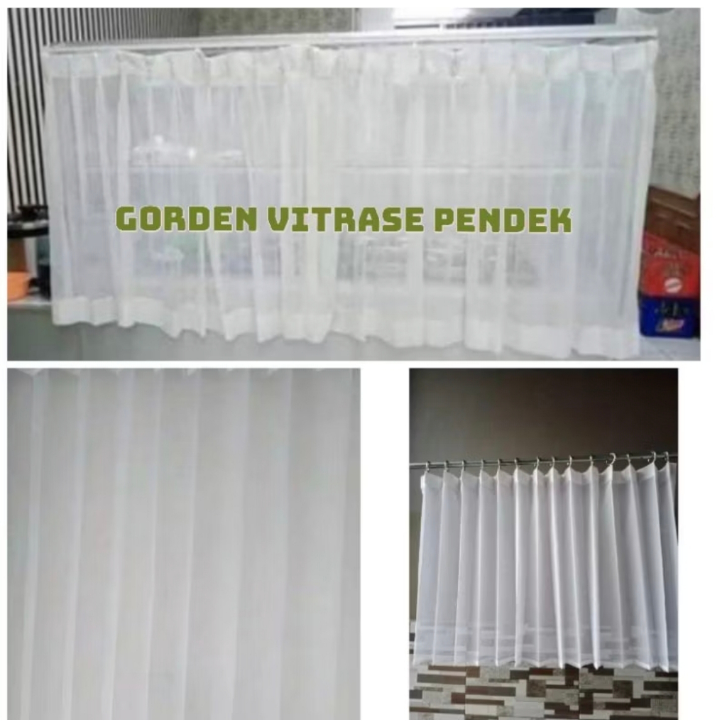 Gorden Vitrase Polos Ukuran Jendela Pendek Hordeng Putih Plisket Jendela Pintu Tirai Minimalis