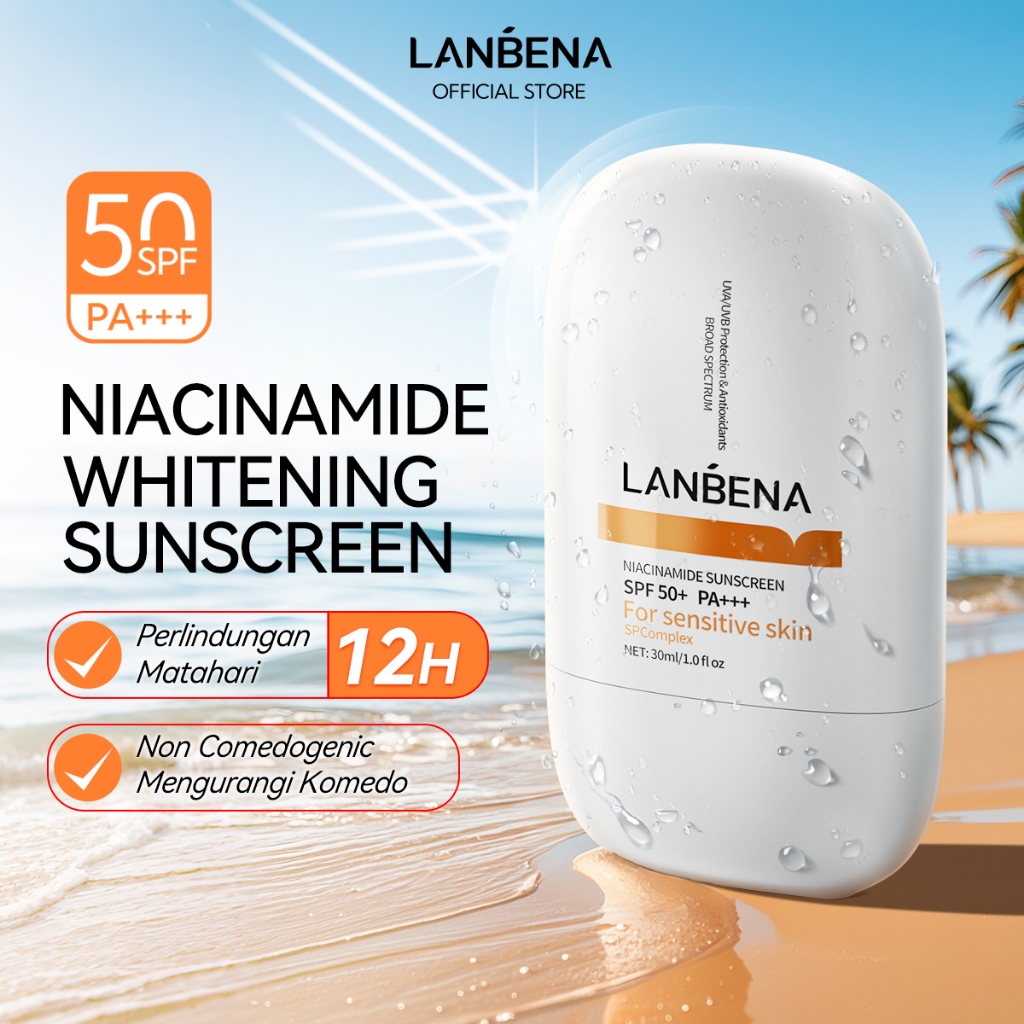 Jual LANBENA ​​Niacinamide Whitening Skin SPF 50+ PA+++ - Tabir Surya Fisik yang Melindungi dan Mencerahkan Kulit Sensitif​​ Sunscreen Sunblock Skinare 30ml | Shopee Indonesia