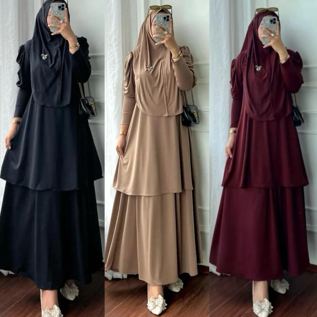 Jual 3in1 FREE HIJAB NAFISA SET ROK JERSEY JUMBO FIT TO XL // ONE SET ...