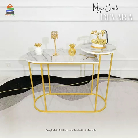 Aesthetic Console Table Entryway Foyer - MEJA DEVARA - Modern Minimalist Besi Holo Gold