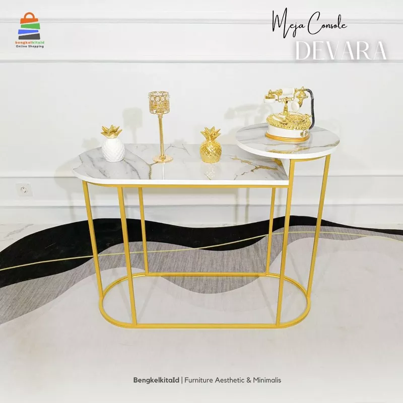Aesthetic Console Table Entryway Foyer - MEJA DEVARA - Modern Minimalist Besi Holo Gold