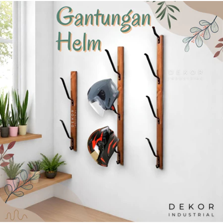 Jual Rak helm gantung / gantungan helm dinding, Tempat helm kayu besi ...