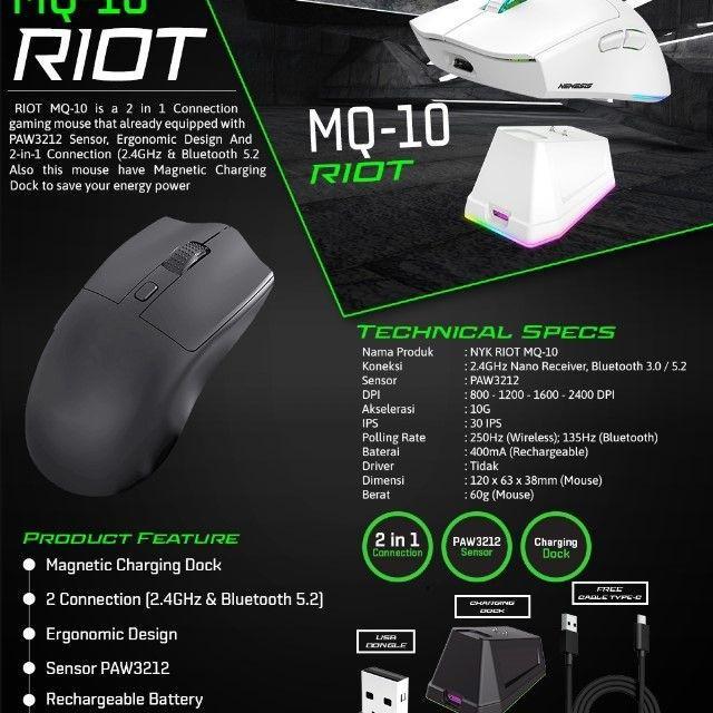 Jual NYK NEMESIS RIOT MQ10 MOUSE WIRELESS DUAL MODE RECHARGEABLE FREE ...