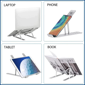 Laptop Stand Holder Portable Lipat Full Alumunium 6 Ketinggian Dudukan Pendingin Laptop Ringan