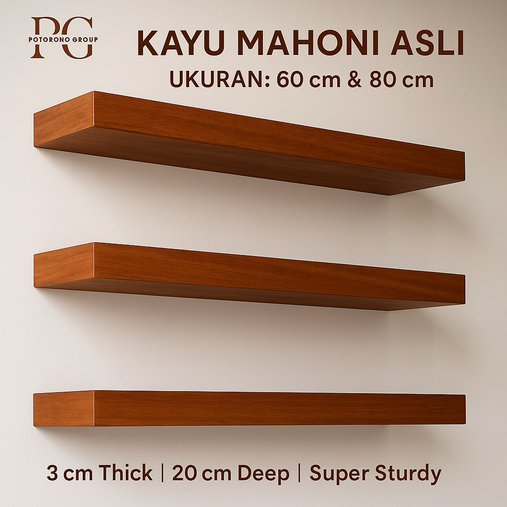 Jual Rak Dinding Kayu Mahoni Floating Shelf Minimalis 60cm & 80cm - Rak ...