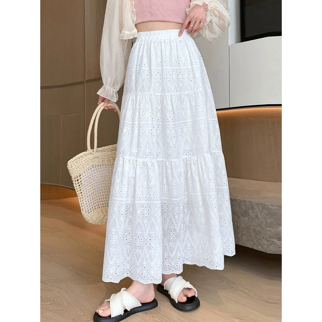 Jual naddean - Rok Panjang Katbol Katun Bordir / Maxi Skirt Putih ...