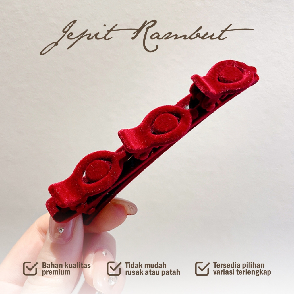 Jual Jepit Rambut Merah Velvet Elegan Motif Mawar – Jepitan Wanita ...