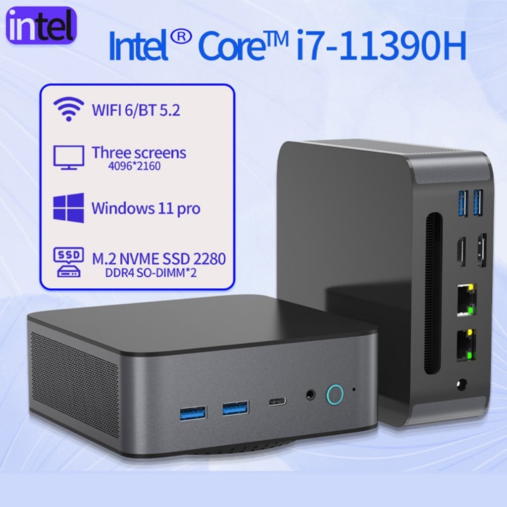 Mini PC with Intel 11th Gen 17-11390H Win10 Super Fast WiFi BT UHD Triple Display VESA New Home Office SSD Mini Computer