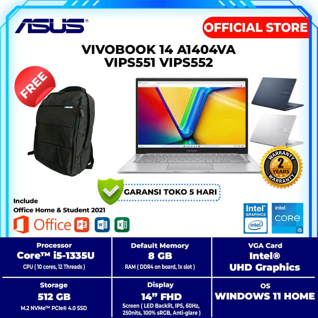 Jual ASUS VIVOBOOK 14 A1404VA VIPS551 VIPS552 CORE i5-1335U 8GB 512GB ...