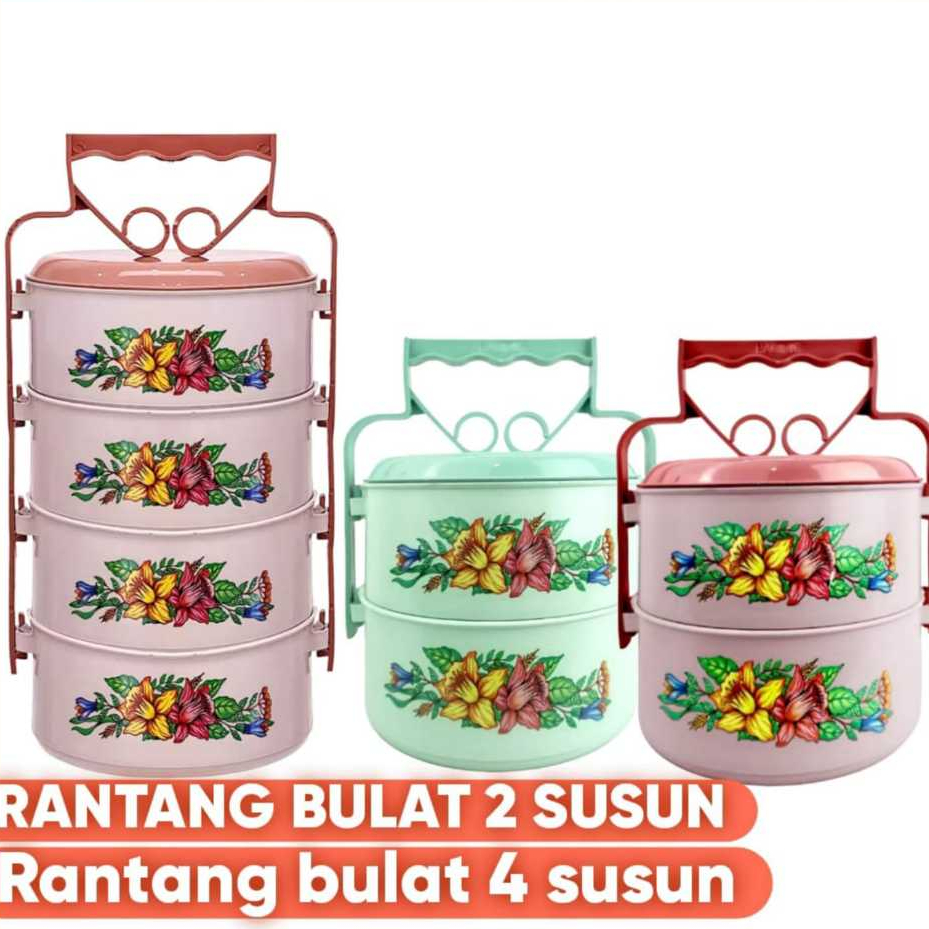 Jual Rantang Bulat Plastik 4 Susun Motif Bunga / Lunch Box Plastik ...