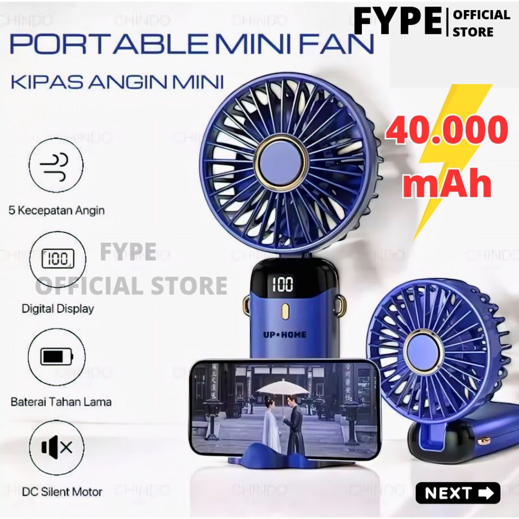 Jual FYPE Kipas Angin Mini Portable USB 40000 mAh Kipas Lipat Leher 5 ...