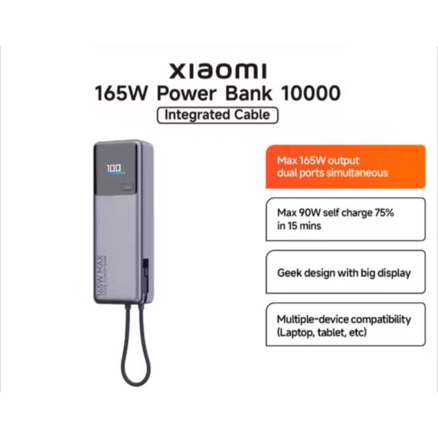 Jual Xiaomi PowerBank 165W 10000mAh Integrated Cable | Max 165W output ...