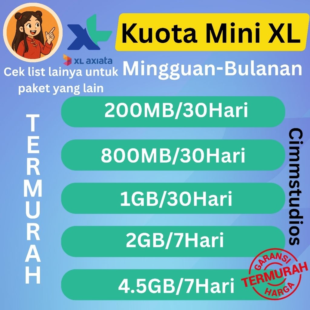 Jual KUOTA XL PAKET DATA XL 500MB 700MB 1GB 3GB 12GB FULL 24 JAM 30 ...
