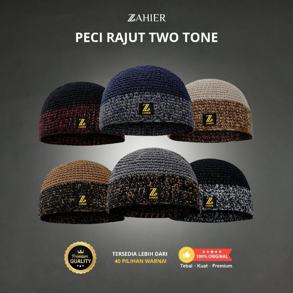Peci Rajut Pria Yaman Sulam Dewasa Tebal Original Two tone Mix Kombinasi | Kopiah Premium