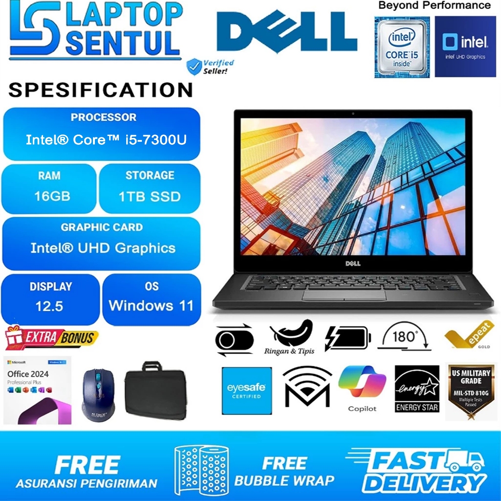 Jual Laptop Dell Murah Latitude 12 7290 Intel Core i5 7300U Ram 16GB ...