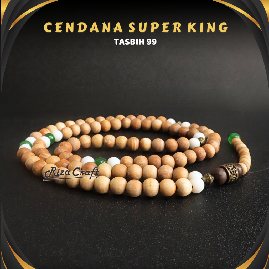 JADE SANDALWOOD Tasbih Kayu Cendana 99 Butir Wangi Original Super  Kombinasi Batu Alam Kristal Akik Hijau Giok Putih Asli 100% by RIZACRAFT