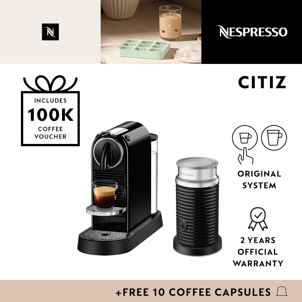 NESPRESSO CitiZ Coffee Machine Black, with Aeroccino3 Black