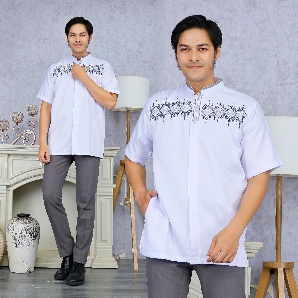 BAJU KOKO PRIA DEWASA LENGAN PENDEK MOTIF BORDIR KATUN TOYOBO PREMIUM