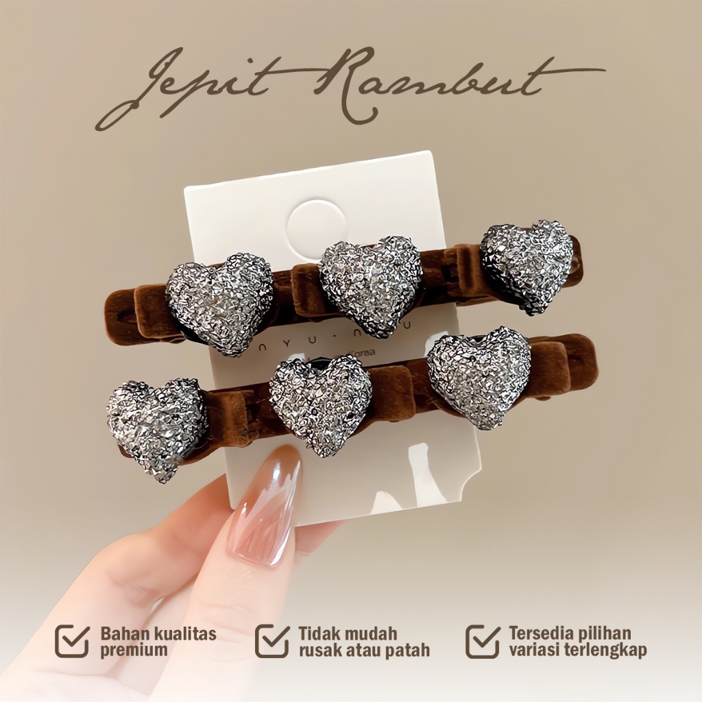 Jual Set 2PCS Jepit Rambut Wanita Korea Aesthetic Coklat Velvet ...