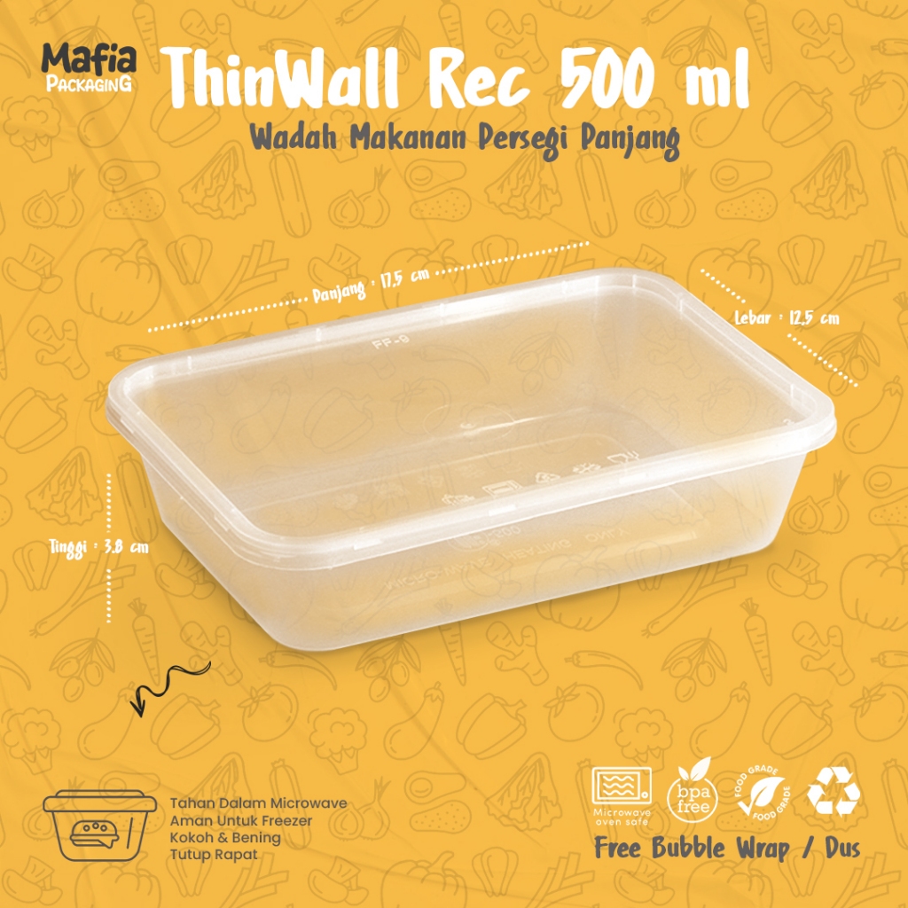 Jual Thinwall 500 ml Rectangle / Kotak Makan Plastik 500 ml Persegi ...