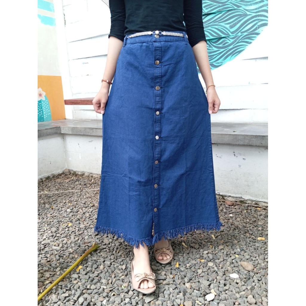 Jual Ledy Rok Button/Rok Jeans panjang kancing depan button up | Shopee ...