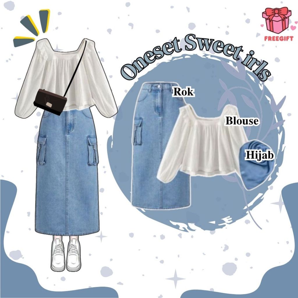 Jual OOTD Trendy & Stylist dengan Set 3in1 (rok + blouse + hijab ...