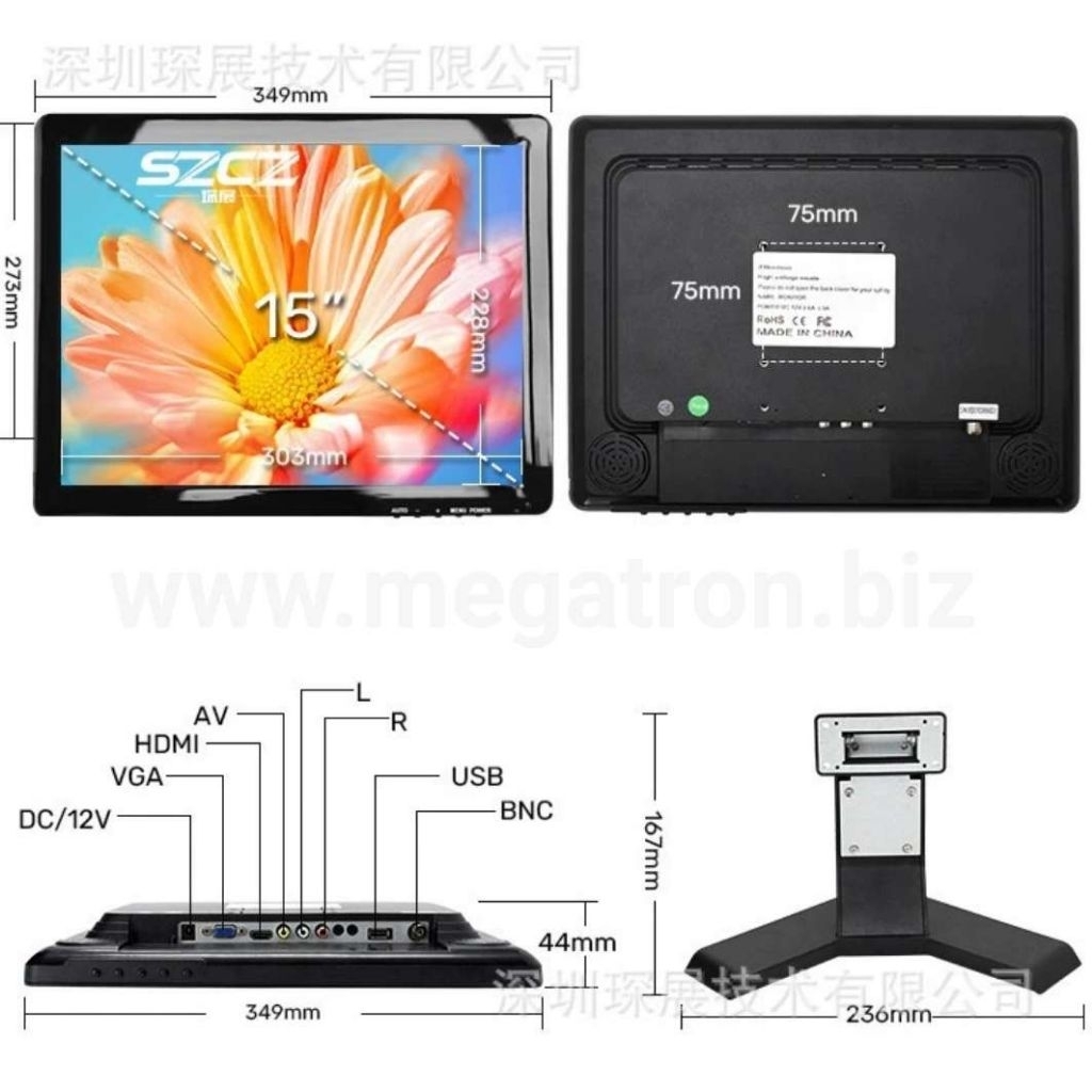 Jual LED Monitor 15 inch ratio 4:3 (input: HDMI, VGA, RCA, BNC ...